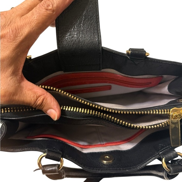 black leather satchel-style handbag from Via Spiga beautiful three compartments - Picture 12 of 16